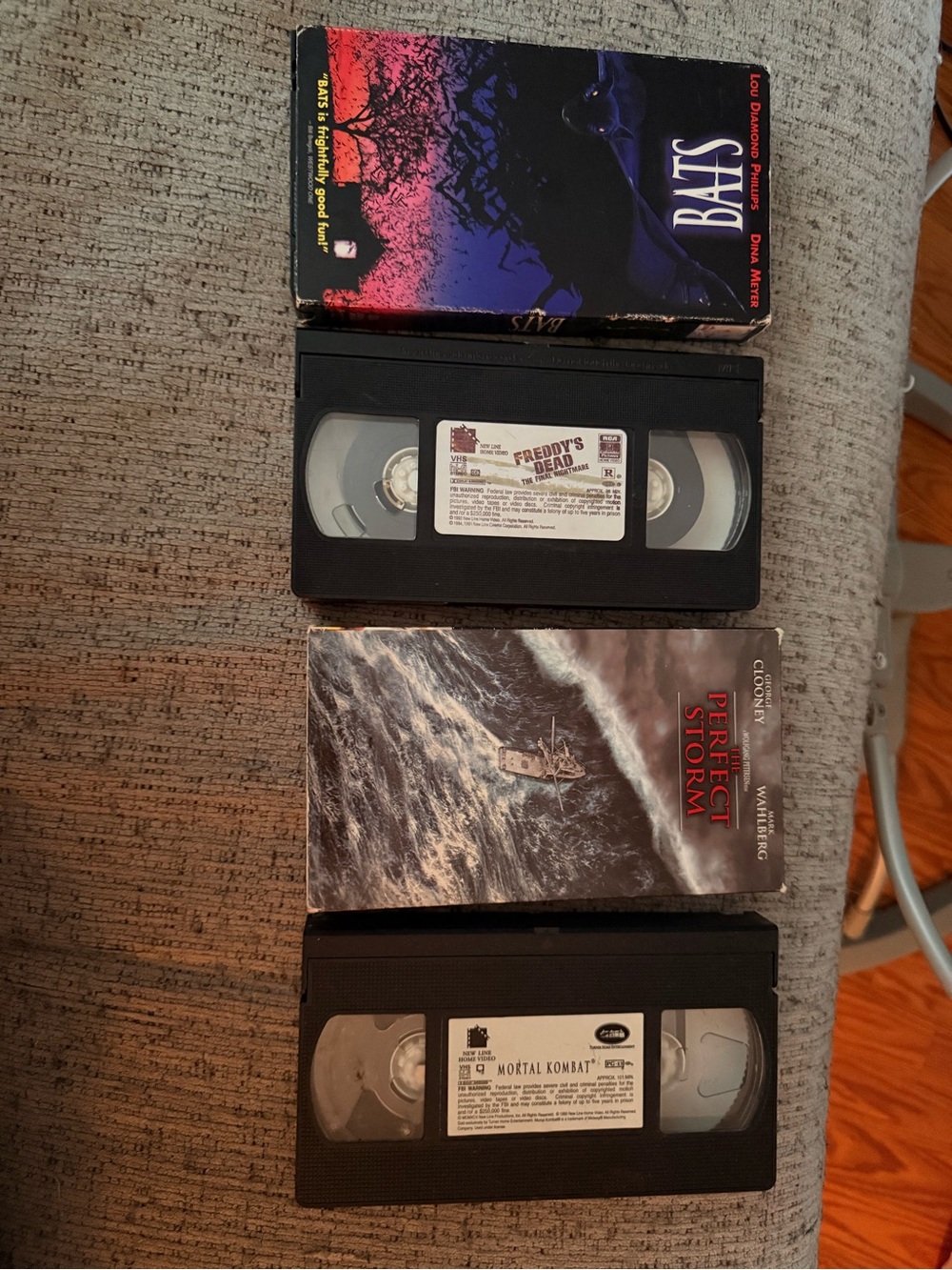 3 Vintage VHS Movie Tapes - Bats, The Perfect Storm, Freddy's Dead/Mortal Kombat